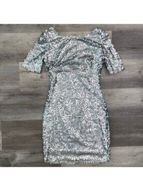 ark & co sequin dress Ark & Co Sequin Bodycon Dress Women's Small Black Tan Stretch 20s Art Decco  NWT